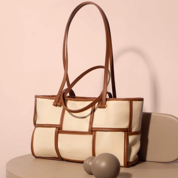 Melie Bianco Handbags - Melie Bianco Recycled Vegan Tote Bag in Tan & Cream